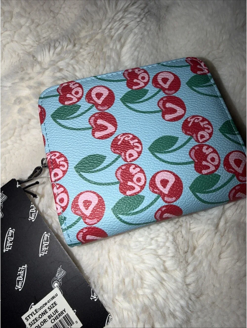 NWT Von Dutch Blue Cherry Zip Up Wallet